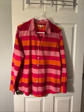 Foxcroft Bold Striped Button-Down in Pink, Red & Orange